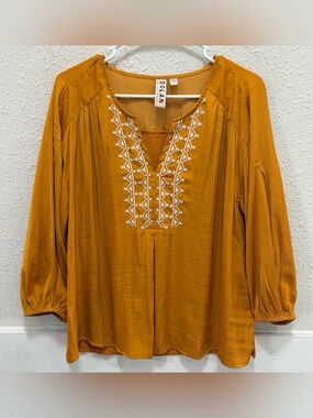 Dolan Anthropologie Golden Yellow Embroidered Peasant Blouse Size M